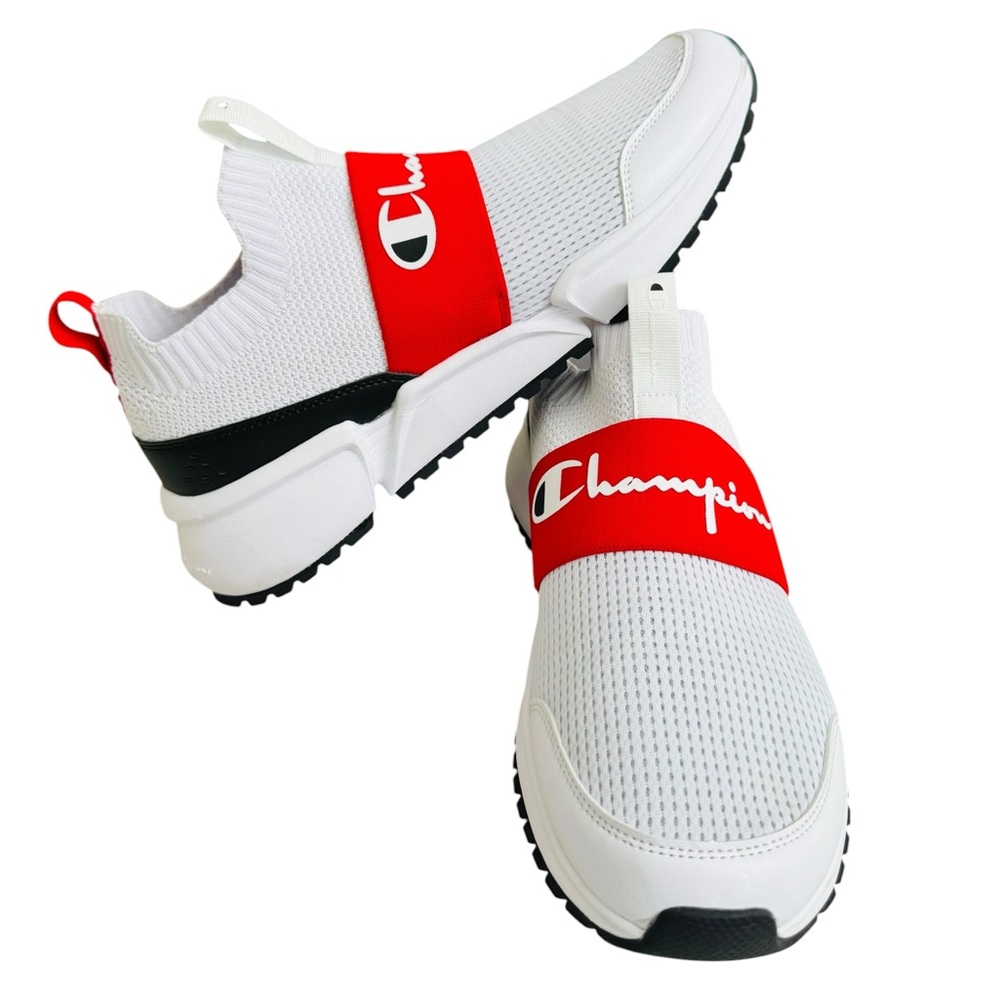 NWOB Champion RF Mid Knit Slip On Sneakers White Red Sock Shoes Men’s 10.5